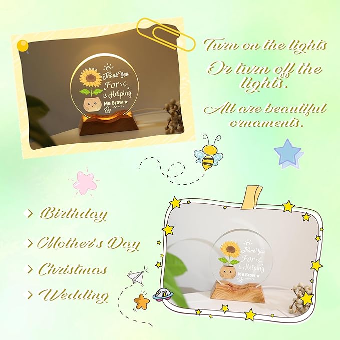 ZHSHWAT Thank You Gifts, LED Light Up Crystal Sunflower Decor - Thank You for Helping Me Grow - Teacher Appreciation Gift,Ideal for Teacher Retirement Birthday Graduation Christmas