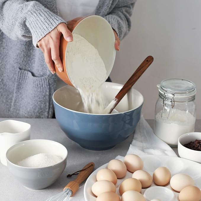 DOWAN Mixing Bowls Set of 3, 4.25/2/0.5 Qt Ceramic Mixing Bowls, Easy-Grip & Stability Design, Mixing Bowls for Kitchen, Nesting Bowls for Space Saving Storage, Versatile for Cooking, Baking, Prepping
