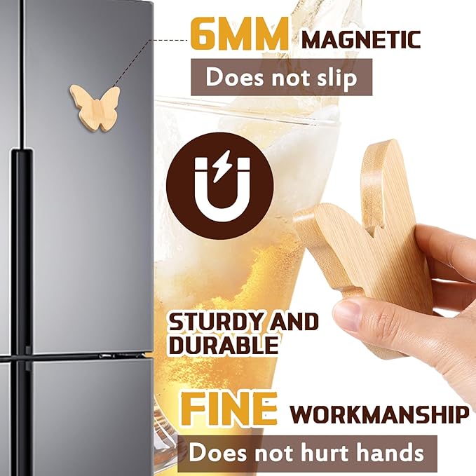 Vesici 24 Pcs Magnetic Bottle Opener 2.5in DIY Bamboo Butterfly Shape Beer Openers Wooden Fridge Magnet Refrigerator Sticker Gift for Beer Lover Wedding Guest Kitchens Bars Parties