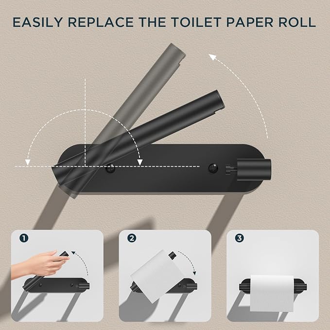 FORIOUS Toilet Paper Holder Wall Mount, Stainless Steel Rustproof Double Post Pivoting Tissue Roll Holder for Bathroom, Commercial Toilet Paper Dispenser (Matte Black, Modern Round 2 Pack)