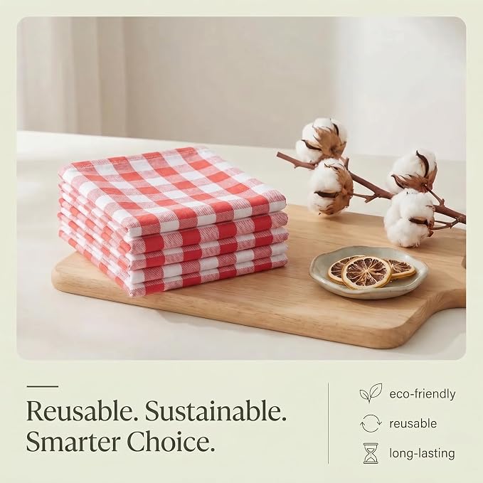 Urban Villa Kitchen Towels 100% Cotton Dish Towels for Kitchen (Set of 6) 20”x30” Dish Cloths Highly Absorbent Kitchen Linen Set with Hanging Loop Perfect for Drying Dishes Cleaning – Red White