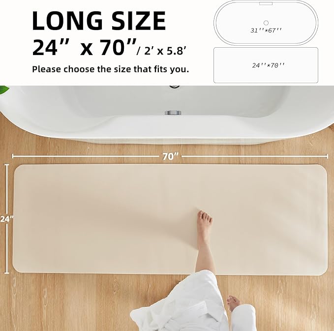 TYUU Bathroom Mat Quick Dry, Bathroom Rugs Non Slip Washable Thin Absorbent Bath Mat Fits Under Door Bathroom Floor Mat Perfect for Bath, Shower, or Sink 24"x70" Beige