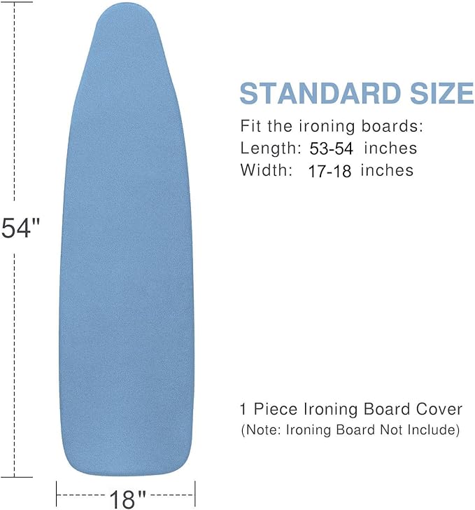VividPaw Ironing Board Cover and Pad 18x54, Thick Padding, Elastic Edge, Silicone Coated, Resist Scorching, Adjustable Fastener, Heavy Duty Padded Iron Board Covers (Blue)