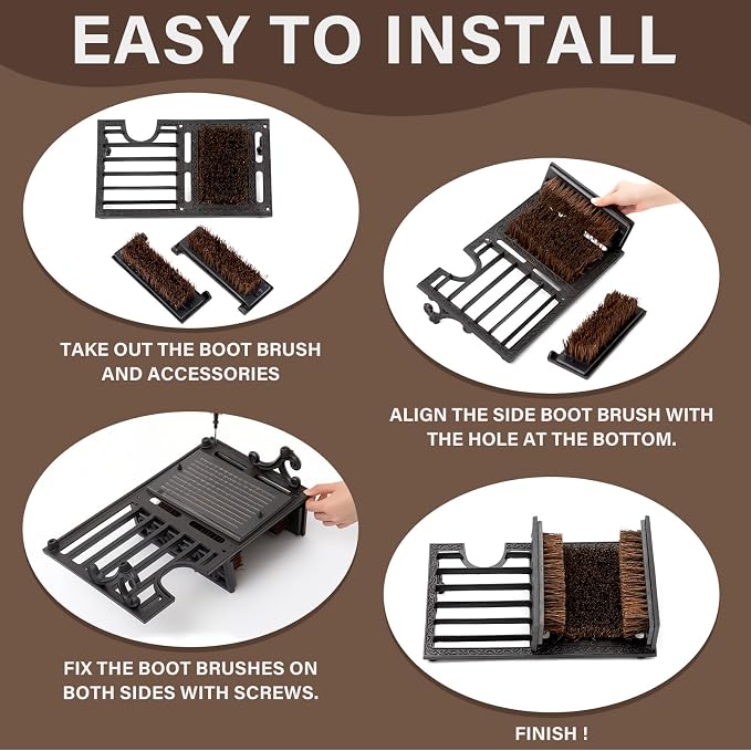 Geelin Cast Iron Boot Brush Scraper Outdoor, Vintage Heavy Duty Shoe Scraper Brush, Angled, for Porch Entryway Farmhouse