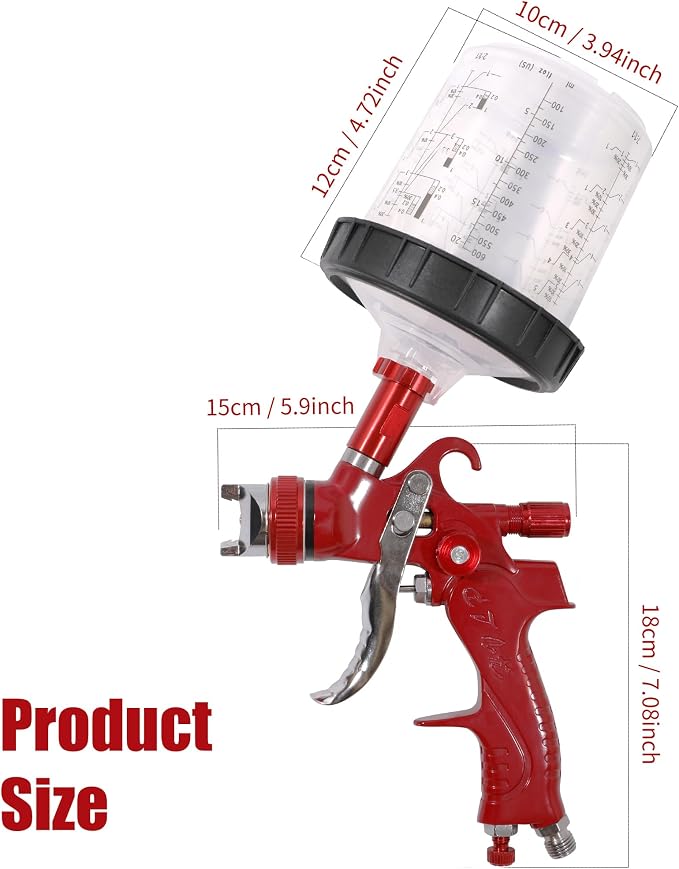 HVLP Paint Gun with 10 Disposable 600ML Paint Cups & 5 Nozzles | 1.4/1.7/2.0/2.5/3.0mm Nozzles Gravity Feed Spray Gun & Disposable Paint Cups for Automotive, Car Painting, Primer (Scarlet)
