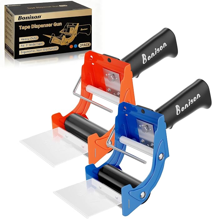 Professional 3 Inch Tape Gun Dispenser, 2-Pack Heavy-Duty Packing Tape Dispenser for Shipping Boxes, Quick Reload, Works with Standard & Thick Tape, Ergonomic Handle for Warehouse, Moving & Office