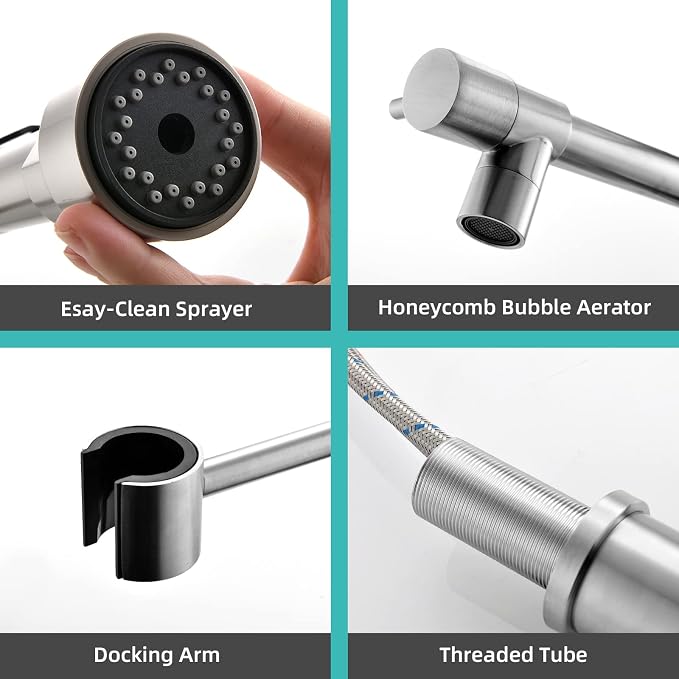 Kicimpro Faucet for Kitchen Sink, Commercial Kitchen Faucet with Pull Down Sprayer Brushed Nickel Spring Single Handle High Arc Stainless Steel Kitchen Bar Sink Faucet 1 Hole Or 3 Hole Compatible