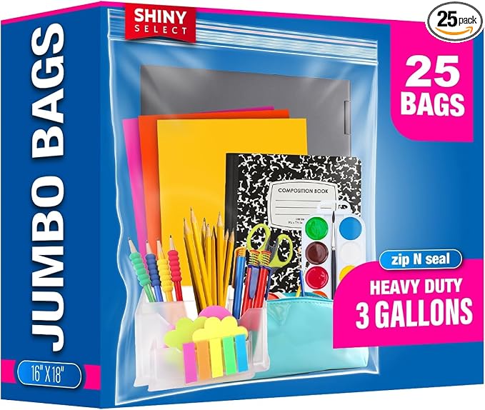 Ziplock 16" x 18" Food Storage Freezer Bags, Big Jumbo Extra Large Heavy Duty Bag for Travel Home Organization - 25 Count