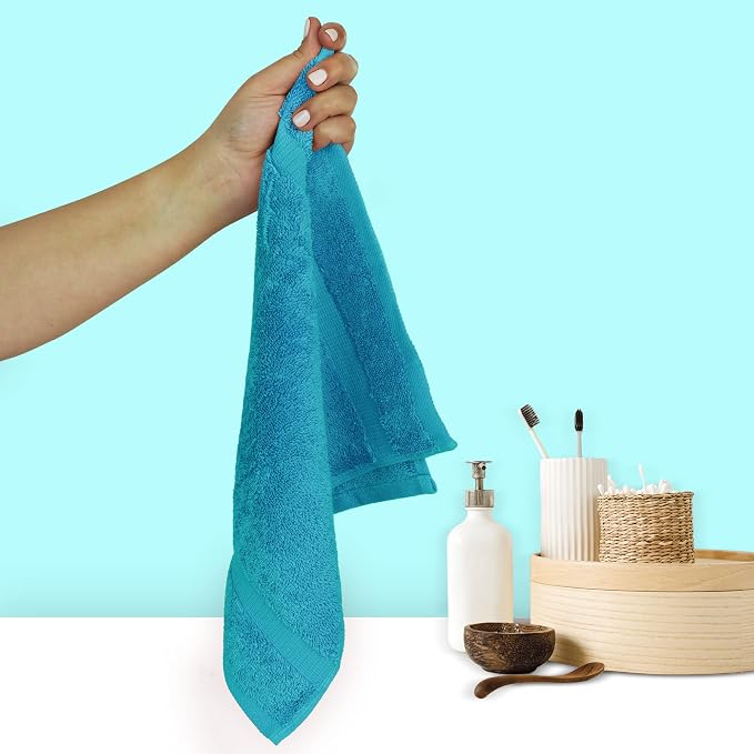 Chakir Turkish Linens 6 Piece Washcloth Set, 100% Cotton Turkish Washcloths for Bathroom, Luxury Soft Absorbent Face Towels, 13 x 13 Inches, Aqua