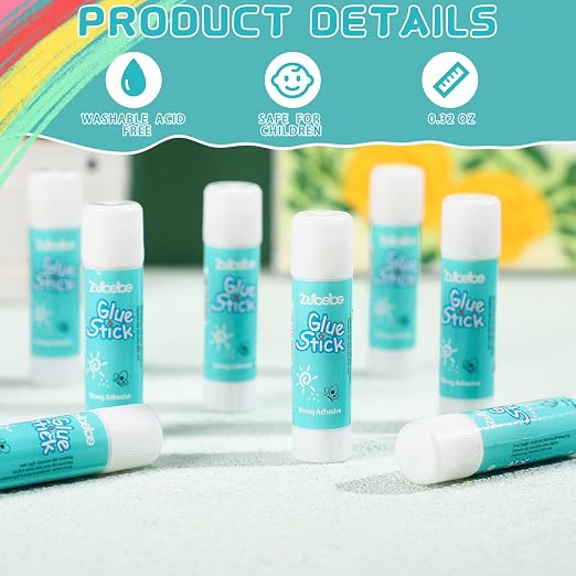 Zubebe 200 Count Glue Stick Bulk, 0.32 oz, 9g, Washable White Glue Stick for Crafts Home Back to School Classroom Students Teachers Employees Scrapbooking Crafting Supplies (Classic)