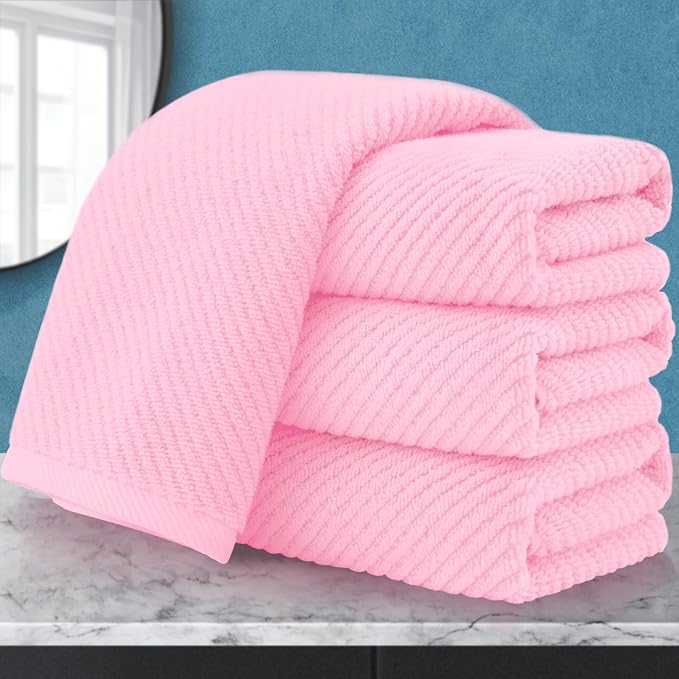 VOOVA & MOVAS Bathroom Hand Towels 4PC, 100% Cotton, 18x28 in, Pink | Quick Dry, Thick, Soft, Absorption, Luxury Hand Towels For Showering, Bathroom Essentials Set