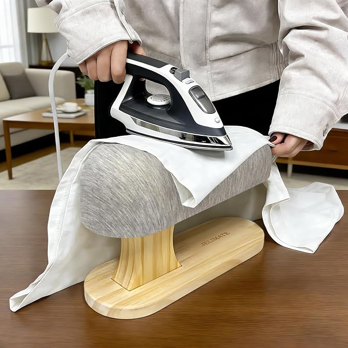Tailor's Small Ironing Board, Pressing Board with Cotton Cover & Solid Wood Base, Compact Padded Board for Curved Seams, Sleeves, Cuffs and Bodices