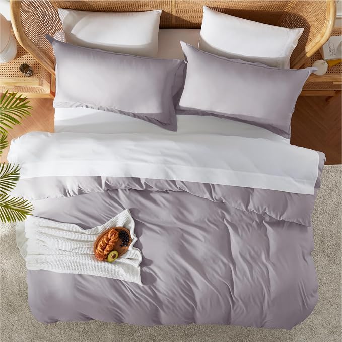 Nestl Grey Lavender Duvet Cover King Size - Soft Double Brushed King Duvet Cover Set, 3 Piece, with Button Closure, 1 Duvet Cover 104x90 inches and 2 Pillow Shams