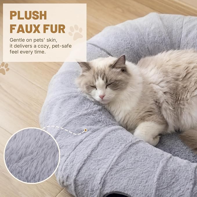 Extra Large Cat Tunnel, 47.2in Multi-Cat Family Big Cat Tunnel for Cats, Long Cat Tunnel Bed with Washable Plush Mat, XXL Pet Play Tunnel Toy for Cats, Puppy, Rabbits Grey