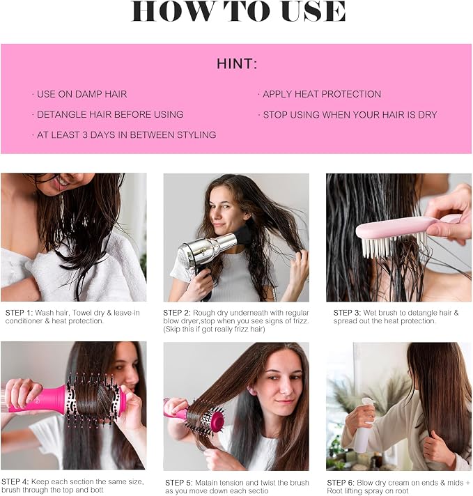 Dual Voltage Travel Hair Dryer Brush, One Step Mini Hot Air Brush Styler & Dryer, Hair Trends Nano Titanium 2 Inch Oval Shape Volumizer, Europe Travel Essentials for Women
