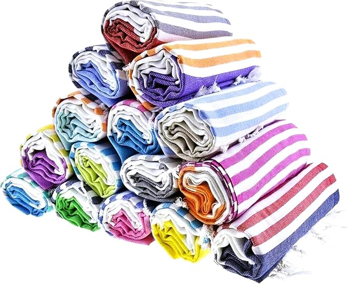 HAVLULAND Turkish Beach Towel, Set of 6, Oversized 72"L x 40"W, 100% Cotton | Sand-Free, Quick-Dry, Lightweight, Absorbent, Reversible, Towels Ideal for the Beach, Pool, Bath, Travel, Yoga, Gym, and Spa