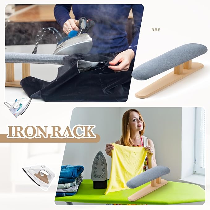 DoubleFill Padded Sleeve Ironing Board 57x13cm Tabletop Sleeves & Chest Tailor Ironing Board with Long Wooden Base for Tailor Dress Forms Household, Laundry Rooms, Travel Use, Gray