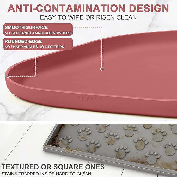 SMILOOL Waterproof Silicone Pet Food Mat with Raised Edge for Dog & Cat | 22" x 14" Non-Slip Pet Feeding Mats with Lip for Food & Water Bowl, Food Grade, Easy Cleaning, Erythrinus
