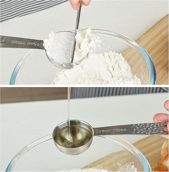18/8 Stainless Steel Measuring Cups and Spoons Set 10 for Baking & Kitchen, Metric & US Metal 4 Measuring Cups and 5 Measuring Spoons with 1 Leveler