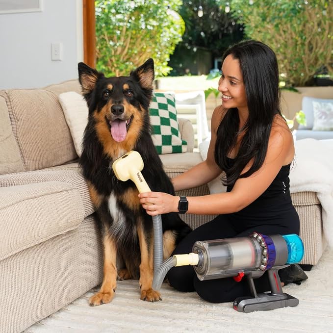 GROOMI Vacuum Pet Brush Kit – 3‑in‑1 Dog & Cat Grooming Tool, Self‑Cleaning Deshedding Brush & Pet Hair Remover, Universal Vacuum Attachment Including Dyson, Short, Medium & Long Fur, All Breeds