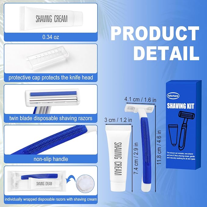 Shave Kit in Bulk Twin Blade Razors with Protective Cap,Disposable Razors in Bulk Shaving Cream for Hotel, Airbnb, Homeless, Shelter, Camping and Travel (240)