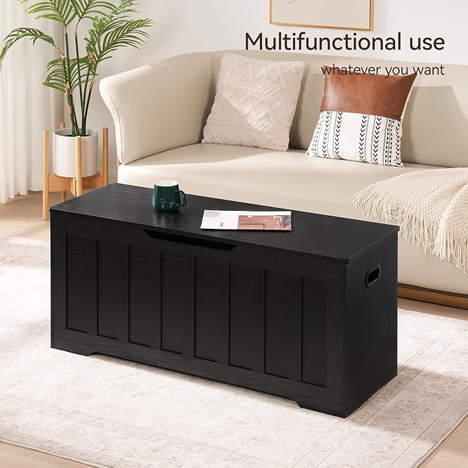 VANKILEY 43.3" Storage Chest Extra Large,Storage Trunk with 2 Safety Hinges,Wooden Storage Bench,Shoe Bench,43.3x15.7x19.1 Inch,Easy Assembly,Storage Bench for Bedroom,Living Room,entryway(Black)