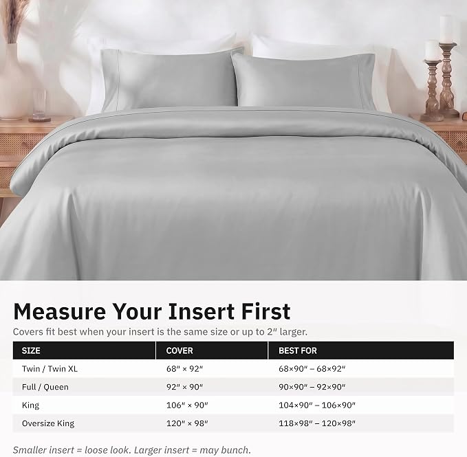 California Design Den 3 Pc King Size Duvet Cover Set -Winner Good Housekeeping Best Bedding Awards 2025, 400 Thread Count, 100% Cotton,Sateen Duvet Cover Cotton,Button Closure, Corner Ties-Light Grey