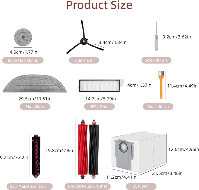 36 Pack S8 MaxV Ultra Accessories Kit Compatible with Roborock S8 Max/MaxV Ultra Robot Vacuum,Main Brushes,Dust Bags,Mop Cloths,Edge Mop Cloths,Filters,Side Brushes,Self-Main Brush