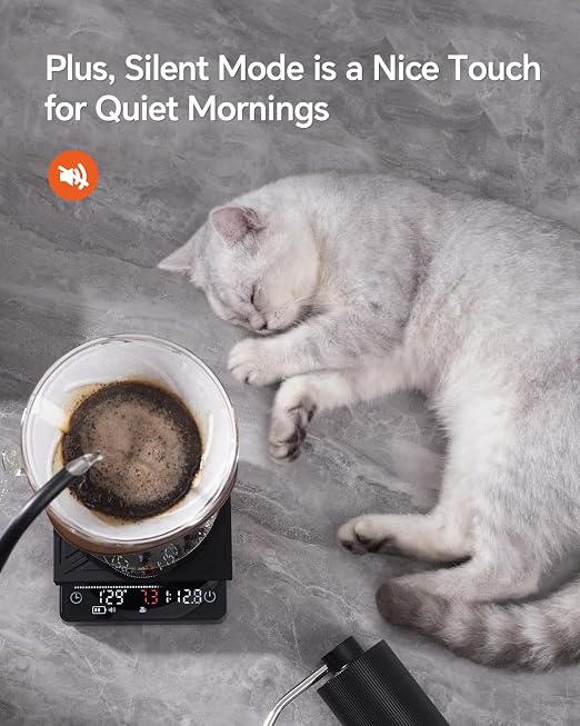 Espresso Mini Coffee Scale with Timer & Flow Rate Indicator - 2kg/0.1g Precision Digital Scale with Waterproof Silicone Mat for Pour Over, Coffee Bean Weight, Kitchen, Black