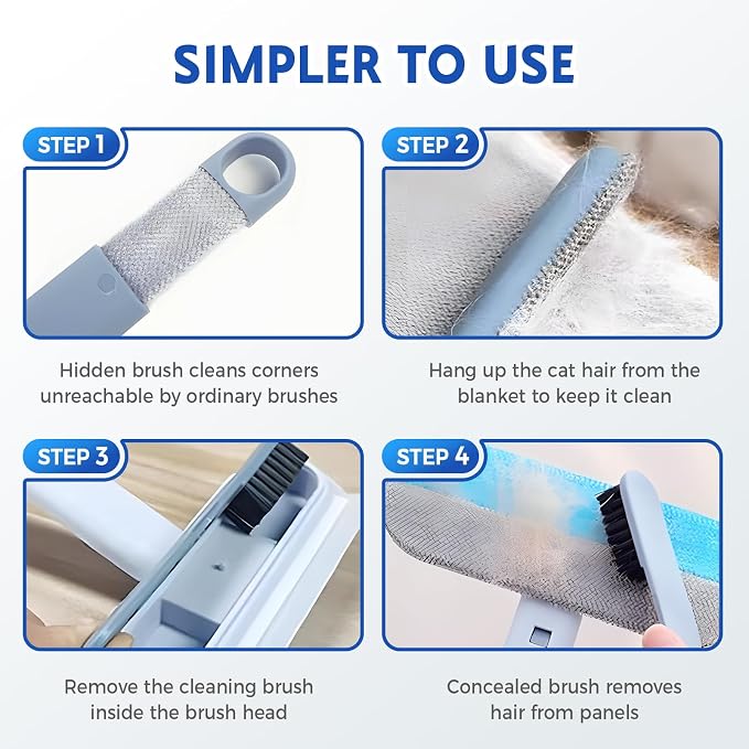 Pet Hair Remover for Furniture, Multifunctional Washable Lint Brush 4 in1 Cat and Dog Hair Removal Tool for Couch with 17inch Long Handle for Furniture, Couch, Carpet, Clothes and Laundry(2PCS)
