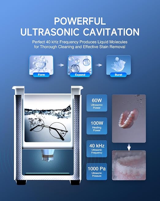 CREWORKS Professional Jewelry Cleaning Machine, 2L Jewelry Cleaning Ultrasonic Machine with Heater & Timer, Digital Sonic Cleaning Machine for Cleaning Denture Dental Irrigator Parts Retainer Glasses