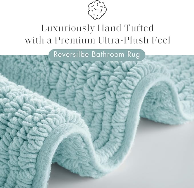 Madison Park Splendor Reversible 100% Cotton Bath Runner, 24 x 72, Blue | Tufted Bathroom Rug, 3000 GSM, Hotel Quality, Luxurious Plush, Medium Pile, Absorbent, Quick Dry, OEKO-TEX, Shower Room Décor