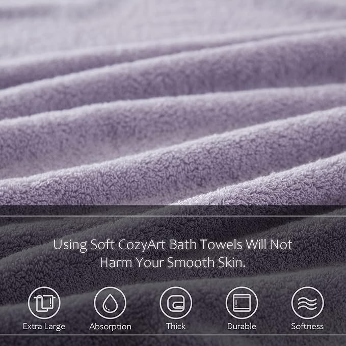 COZYART Luxury Bath Towel Set 3 PCS, Lavender 100% Turkish Cotton 650 GSM | OEKO-Tex 100 Certified Zero Twist Ring Spun, Soft Absorbent Quick Dry, Plush Fluffy, Breathable Hotel Quality for Daily Use