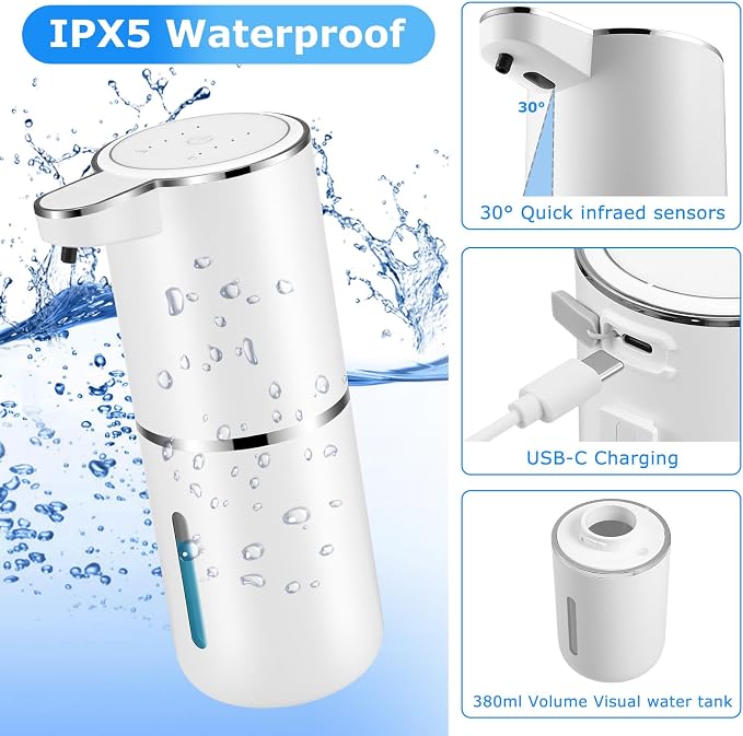 4 Pack Automatic Soap Dispenser,Liquid Soap Dispenser Touchless,12.8oz/380ml USB Rechargeabled Wall Mounted Smart SoapDispenser for Bathroom Kitchen Dish Soap