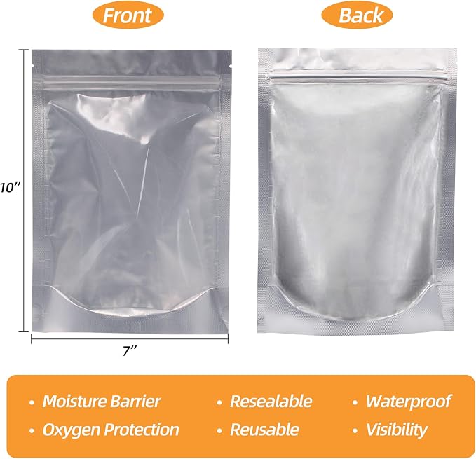 Wisesorb 1 Quart 240 Packs Mylar Bags For Food Storage, 7"x 10" Mylar Bags With Window, Freeze Dried Candy Bags, Reusable Storage Bags For Food, Mylar Food Storage Bags for Long Term Food Storage