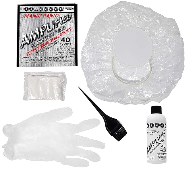 MANIC PANIC Flash Lightning Super Strength Bleach Kit - 40 Volume Developer + Bleach Powder - Hair Lightener for Dark Hair + Lifting up to 7 Levels - Vegan & Cruelty Free