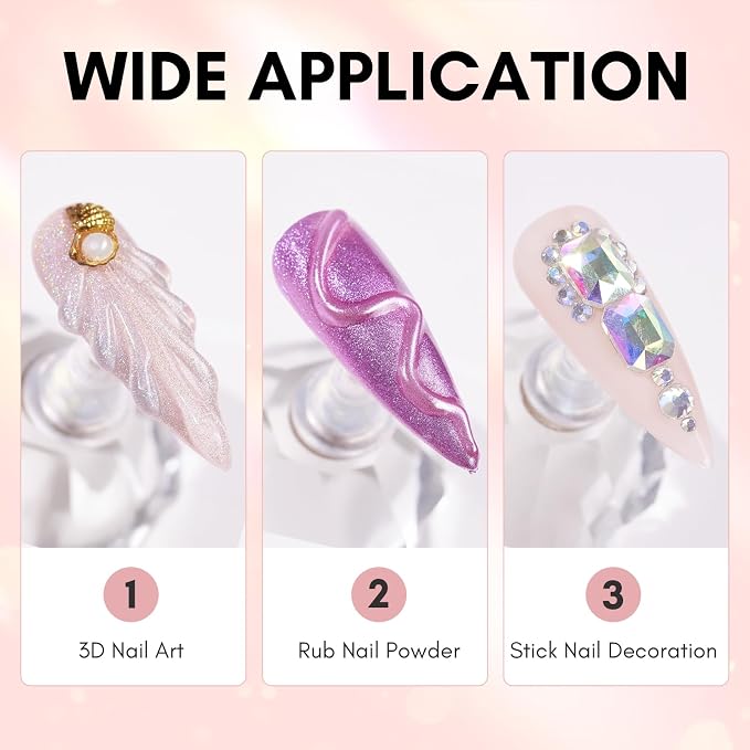 Makartt Rhinestone Glue for Nails with 3D Gel Nail Art Kit DIY Home Use | UV/LED Cured, 15ml Drawing Gel, Molding Gel, 30ML Gem Glue for Nail Charm, Embossed Designs, Rub Chrome Powder