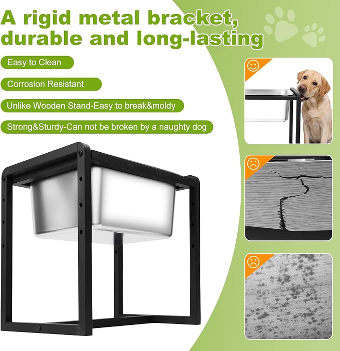 Adjustable Height Elevated Large Dog Water Bowls with Stainless Steel Bowls and Metal Stand，4-Level (8/10/12/14 Inches) Pet Bowl for Dogs for Large Medium Dogs - Durable, Easy to Clean (2gallon)