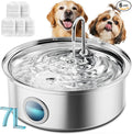 Oneisall Pet Water Fountain with 5 Set Filters, 7L/230oz Quiet Dog Water Dispenser, Stainless Steel Dog Fountain with Visual Water Level&4-Layer Filtration for Large Dogs