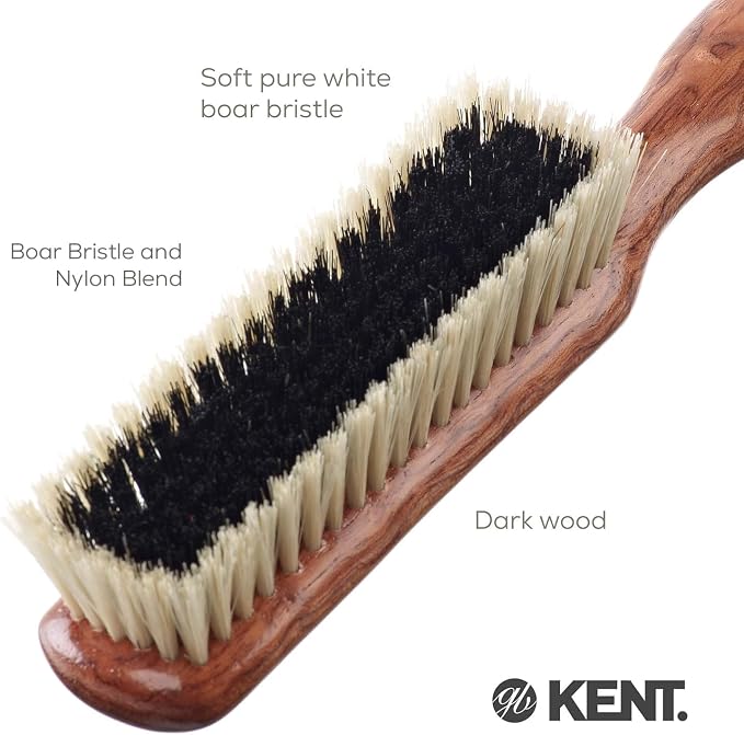 Kent CP6 Clothes Brush. Cashmere Care Dark Wood with Black & White Boar Bristle, Lint Remover for Wool and Silk for Keeping Delicate Fabrics Free from Fibres, Fluff and Pet Hair. Made in England