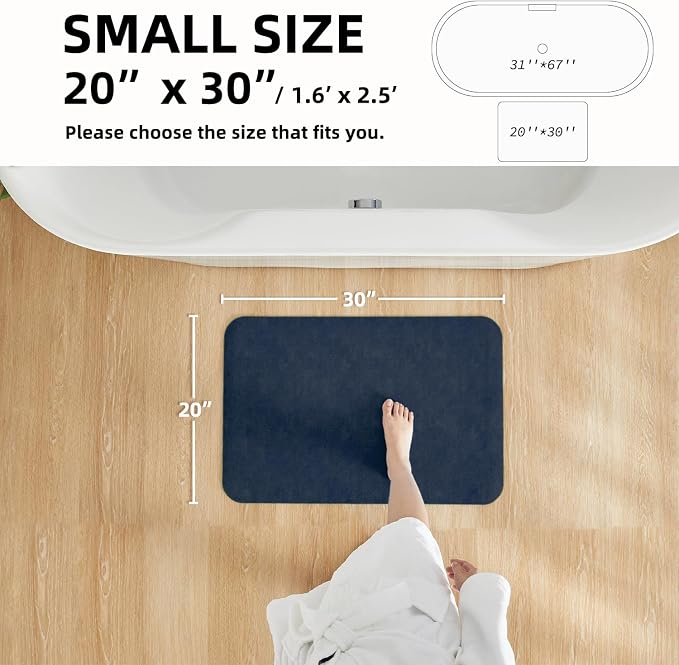 TYUU Bathroom Mat Quick Dry, Bathroom Rugs Non Slip Washable Thin Absorbent Bath Mat Fits Under Door Bathroom Floor Mat Perfect for Bath, Shower, or Sink 20"x30" Navy Blue