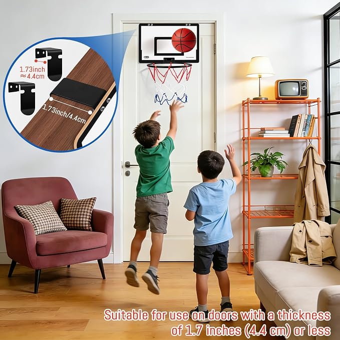 Basketball Hamper, 2-in-1 Wooden Laundry Basket for Boy/Teens/Bedroom | Hanging Dirty Clothes Storage Hamper with Basketball Hoop & Zipper for Space Saving, Over the Door, Dorm Bathroom Use