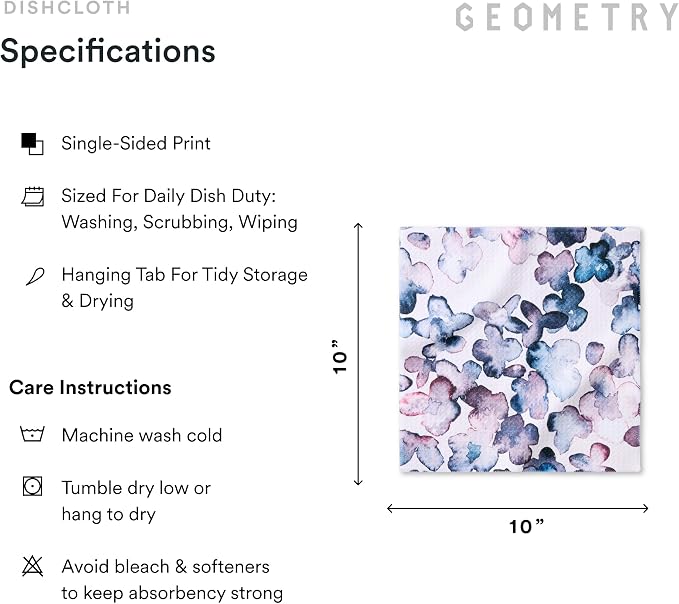 GEOMETRY Kitchen Dish Cloths - Quick Dry Dishcloths for Kitchen - Premium Dish Rags with Geoweave - 3-Pieces Tiny Petals