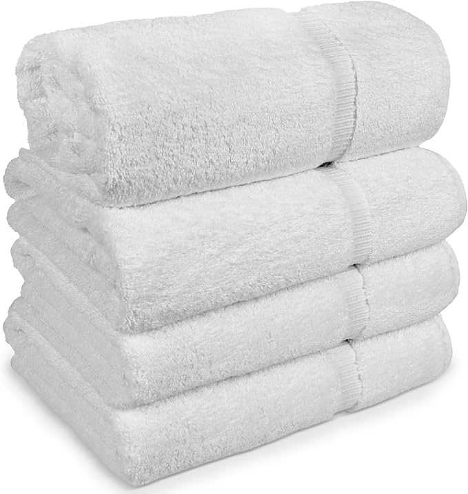 Chakir Turkish Linens 4 Piece Extra Large Bath Towels, 100% Cotton Luxury Turkish Towels for Bathroom, Soft Absorbent Bath Towels, 30 x 60 Inches, White