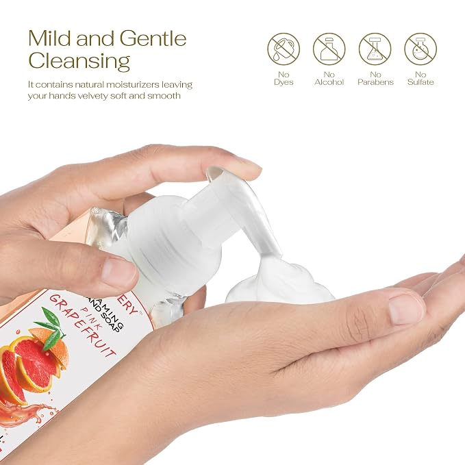 Foaming Hand Soap Pump - 5-PK - Moisturizing Hand Soap Foam with Aloe Vera & Essential Oils - Alcohol-Free Hand Wash in Citrus Blend, Lemon, Orange, Lime, Grapefruit Fragrances for Kitchen & Bathroom