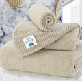VOOVA & MOVAS 3PC Towel Set, 100% Cotton, Light Tan | 1 Large Bath 30x56 In, 1 Hand 18x28 In,1 Wash Cloth 13x13 In, Quick Dry, Soft, Thick, Bathroom Essentials