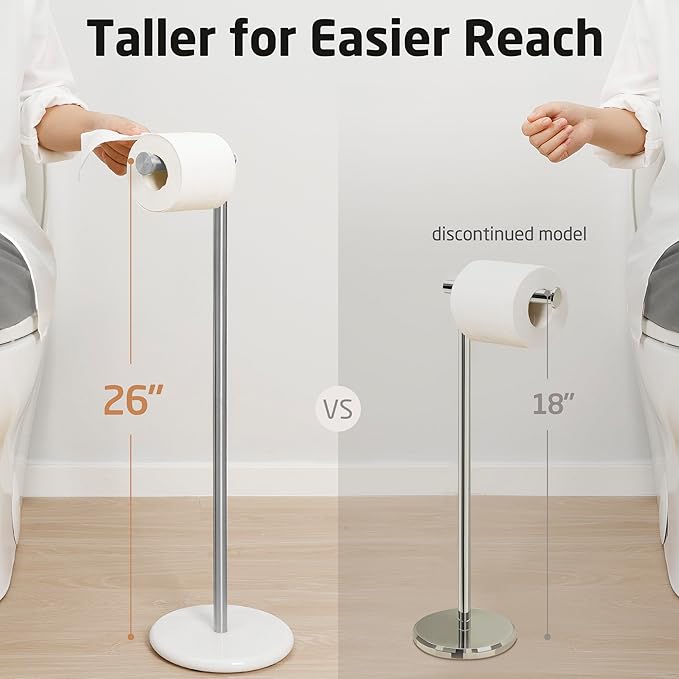 KES Extra High Toilet Paper Holder Free Standing 26", Toilet Paper Holder Stand with Natural Marble Base, Floor Freestanding Toilet Paper Holders 18/8 Stainless Steel Brushed Finished, BPH284S66-2