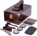 10 Pcs Deluxe Shoe Shine Box Set & Shoe Care Polish Kit with Foot Rest, Wooden Care Tools Storage Box Perfect for Multi- Leather Shoes