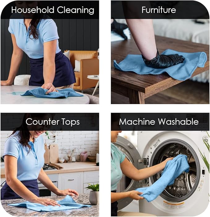 Avalon Towels Microfiber Cleaning Cloths (Value Pack of 36) - Size 16 x 16 Inches, Highly Absorbent Cleaning Rags, Lint Free, Reusable and Washable, Microfiber Towels for Cars