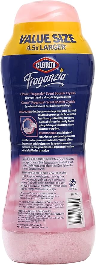 Clorox Fraganzia Laundry Scent Booster Crystals, In-Wash Fragrance Beads, Fresh-Smelling Clothes Linens, Safe All Fabrics Colors, Easy-Pour Bottle, Rose Scent, 70 Oz, 2 Pack